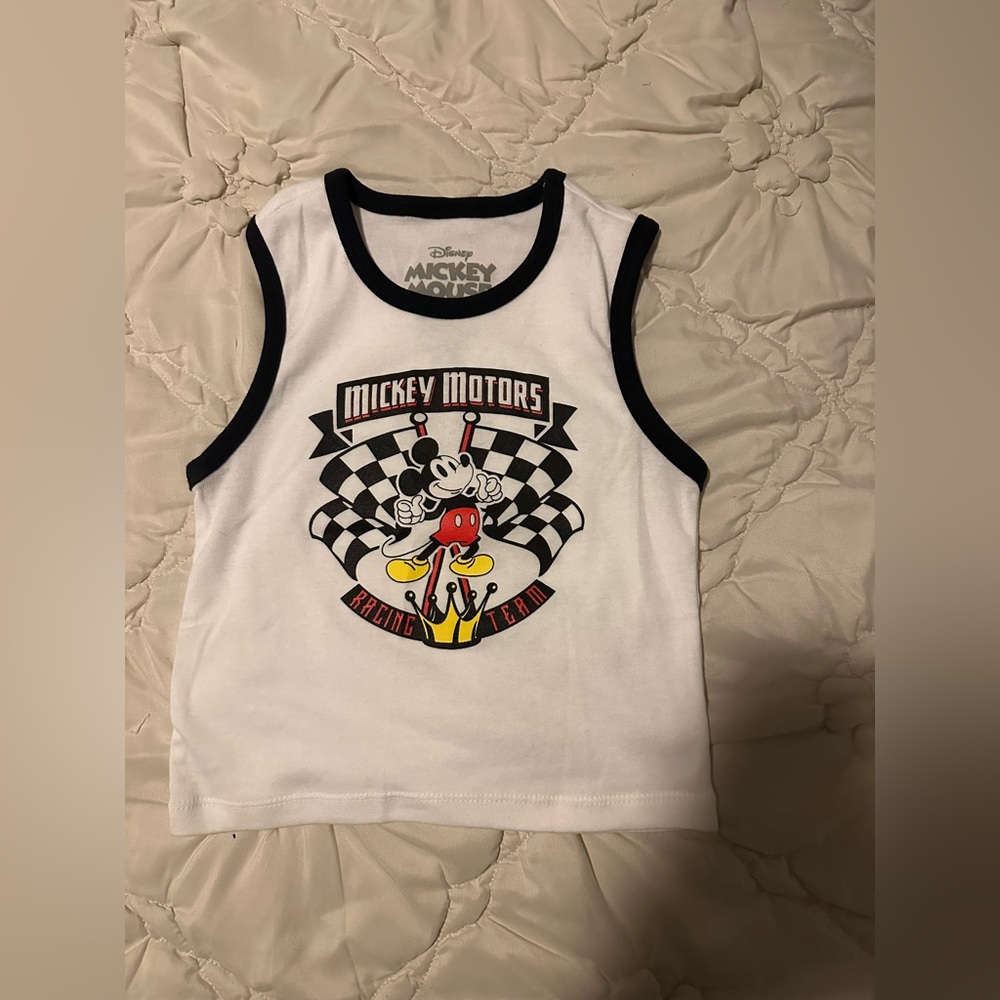 Disney Mickey Motors White & Black Racing Tank Top